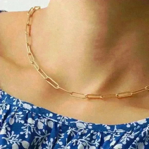 NWT 18K Gold Plated Minimalist Paper Clip Cain Link Layering Necklace - Picture 12 of 16
